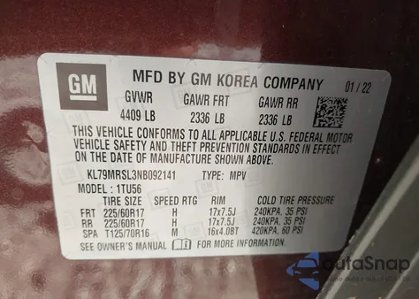 2022 Chevrolet Trailblazer Awd Lt from USA, damaged, VIN KL79MRSL3NB092141